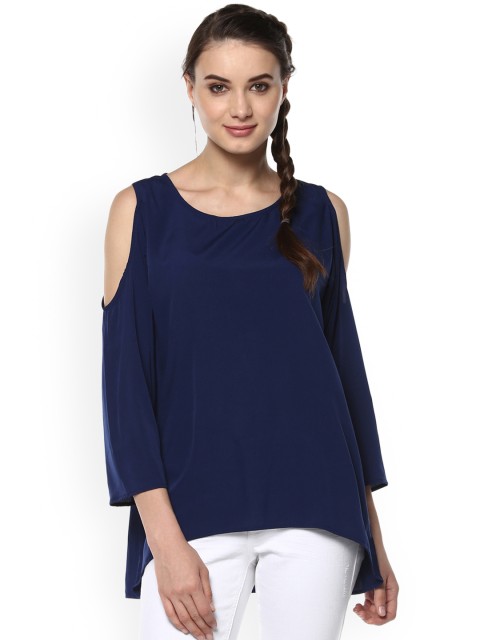 

Bhama Couture Women Navy Blue Solid High-Low Top