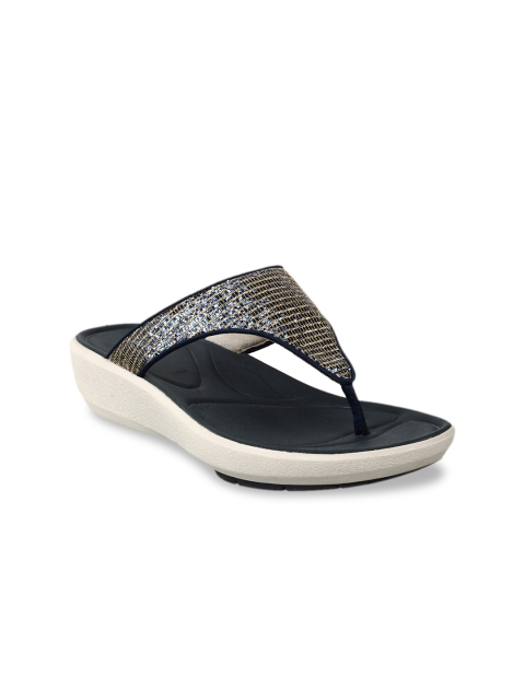 Clarks Women Navy Blue & Silver-Toned Solid Sandals