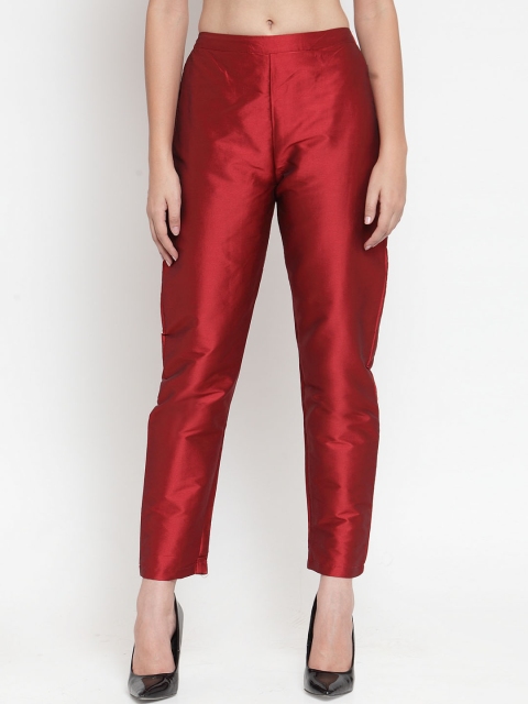 

Just Wow Women Maroon Regular Fit Solid Cigarette Trousers