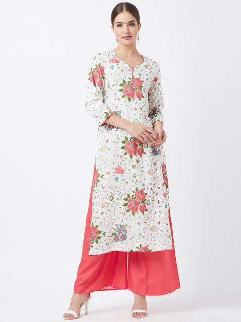

Tissu Women White & Pink Solid Kurta with Palazzos