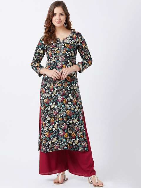 

Tissu Women Black & Red Solid Kurti with Palazzos