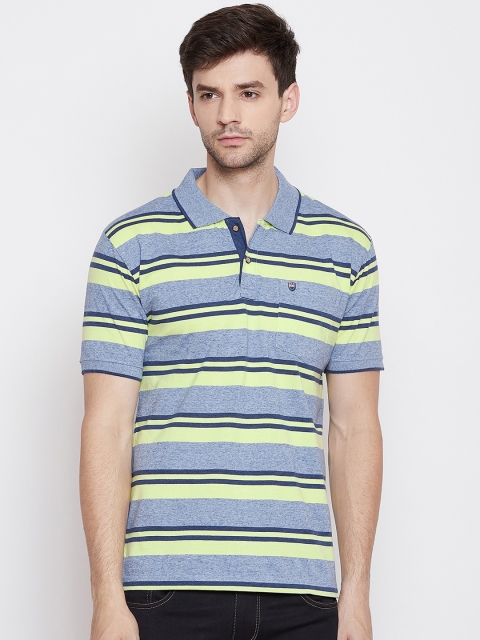 

Duke Men Blue & Yellow Striped Polo Collar T-shirt