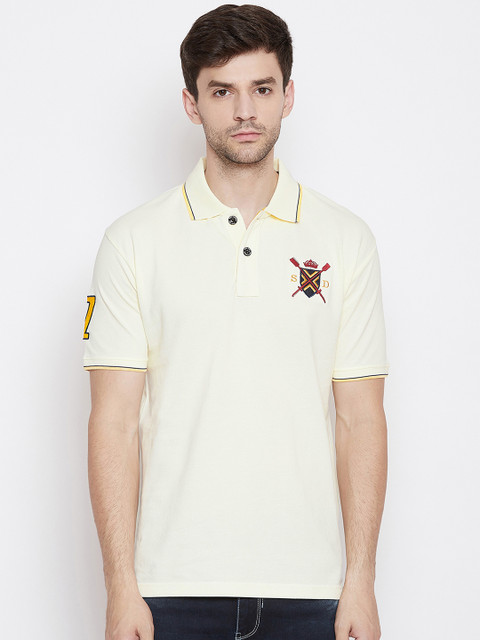 

Duke Men Off-White Solid Polo Collar T-shirt