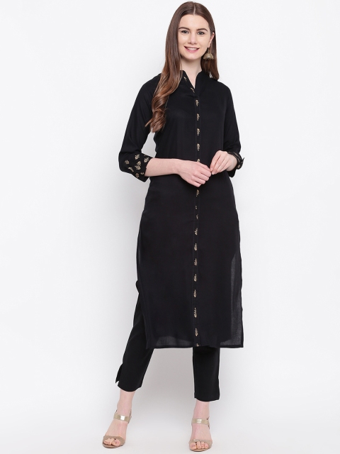 

Sheryl Women Black Solid Straight Kurta