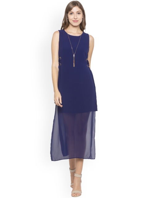 

Iti Women Navy Blue Solid Layered Sheath Dress