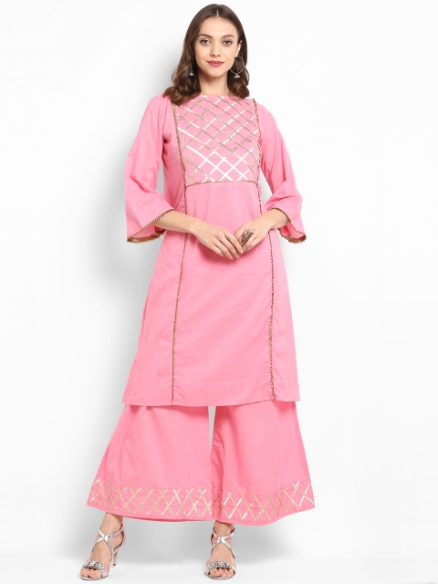 

Bhama Couture Women Pink Solid Kurta with Palazzos