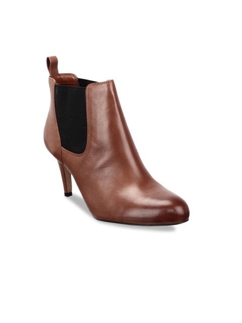 

Clarks Women Tan Solid Leather Heeled Boots