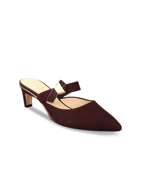 

Clarks Women Purple Solid Leather Mules