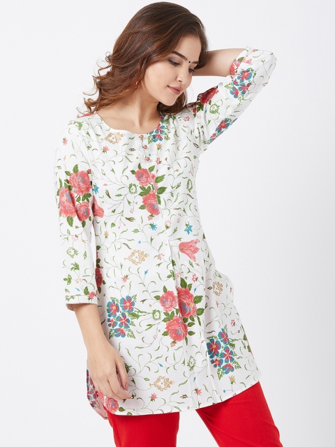

Tissu Women White & Green Printed Tunic