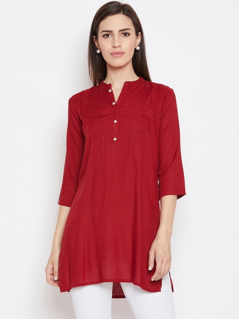 

FABNEST Women Red Solid Kurti, Maroon
