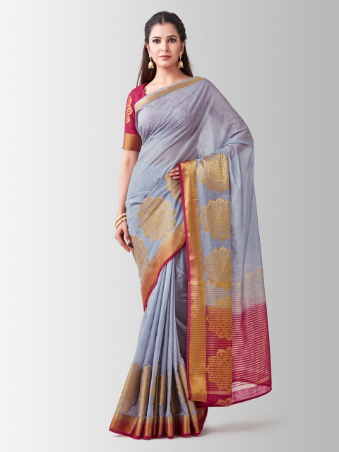 

MIMOSA Grey Linen Blend Woven Design Kanjeevaram Saree