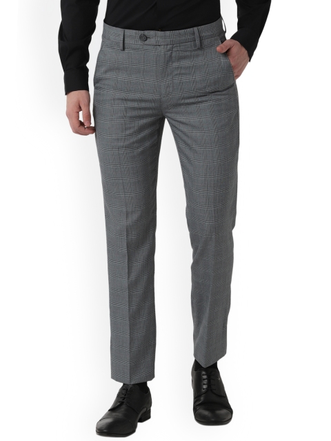 

Peter England Men Grey Slim Fit Checked Formal Trousers