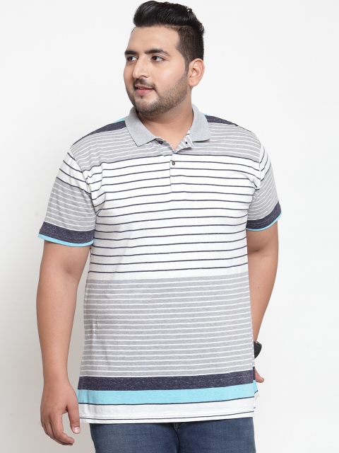 

plusS Men Grey Striped Polo Collar T-shirt