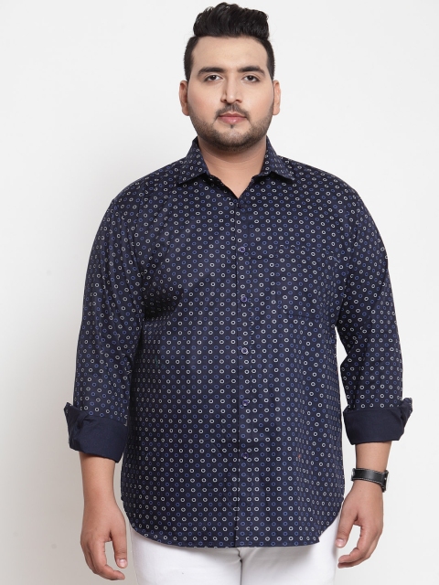 

plusS Men Navy Blue Regular Fit Printed Casual Shirt