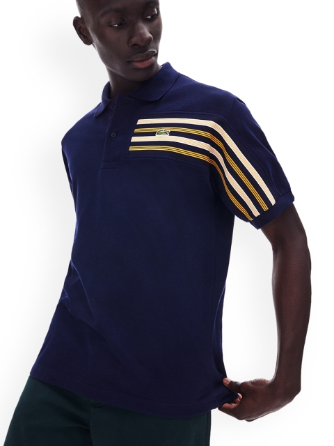 

Lacoste Men Navy Blue Striped Polo Collar Pure Cotton T-shirt