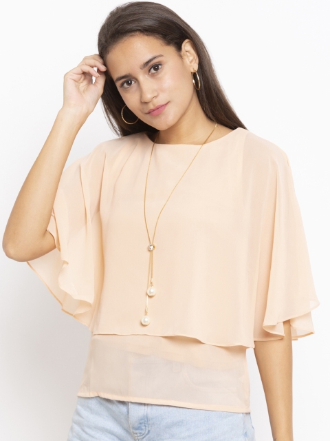 

Iti Women Peach-Coloured Solid Cape Top