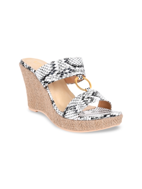 

GNIST Women Black & White Printed Wedges