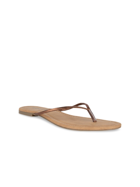 

SOLES Women Bronze-Toned Solid Open Toe Flats