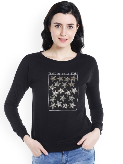 

109F Women Black Star Print Top