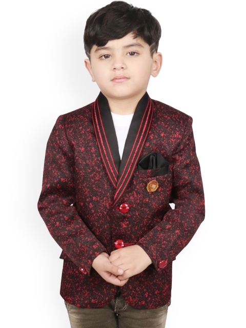

SG YUVRAJ Boys Maroon Self-Design Regular-Fit Tuxedo Blazer