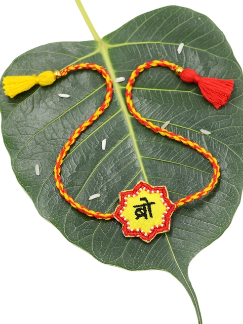 

Krafted With Happiness Red & Yellow Bro Hand-Embroidered Rakhi