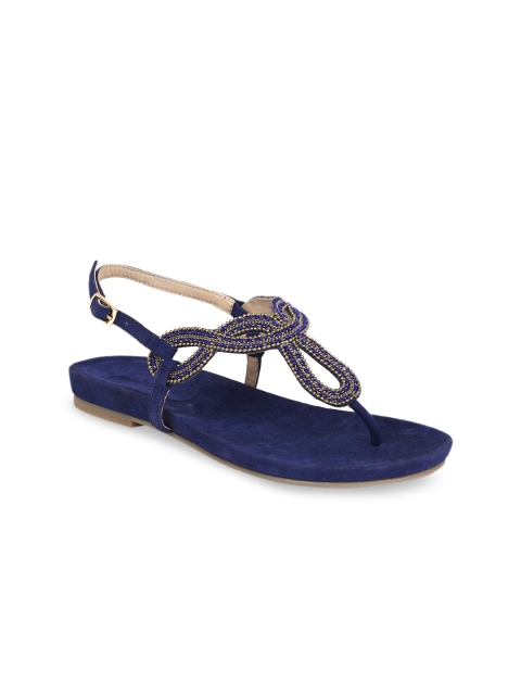

Saint G Women Blue Solid Leather Open Toe Flats