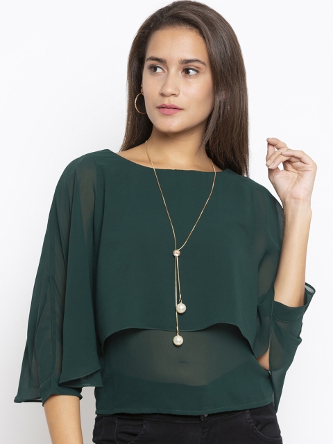 

Iti Women Green Solid Cape Top