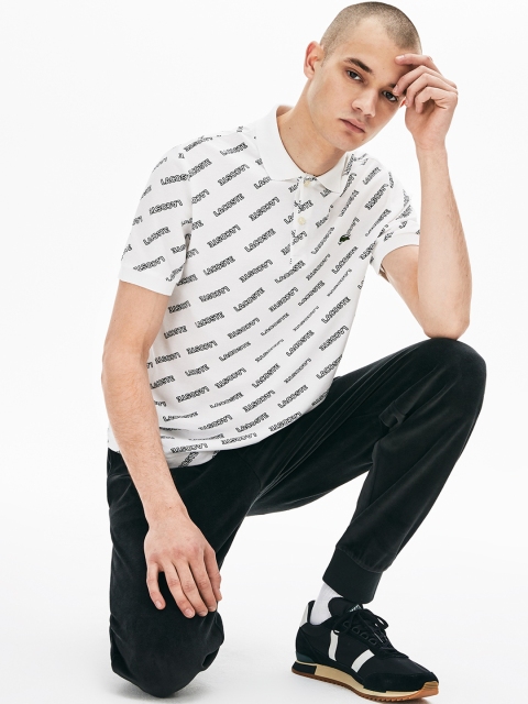 

Lacoste Men White & Grey Printed Polo Collar T-shirt