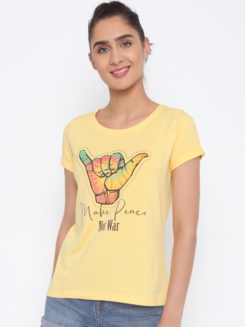 

Newport Women Yellow Printed Round Neck T-shirt