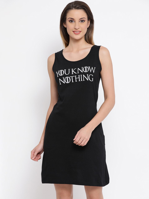 

Clovia Women Black Printed Nightdress