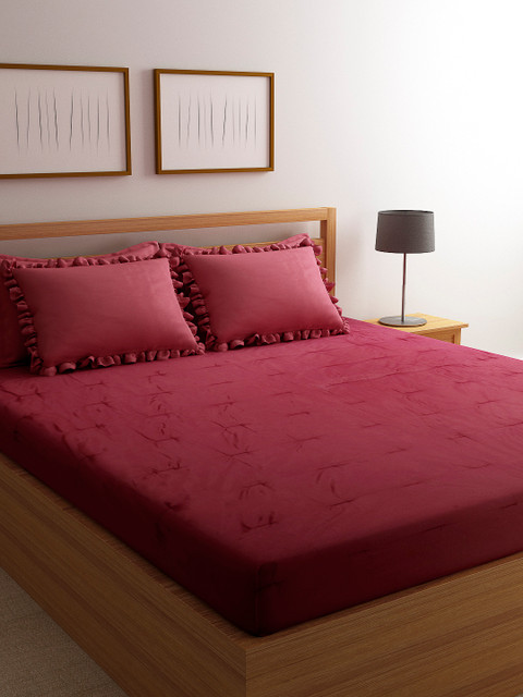 

Portico New York Maroon Solid 400 TC Cotton 1 Queen Bedsheet with 4 Pillow Covers