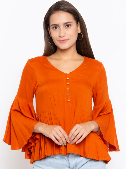 

Iti Women Orange Solid A-Line Top