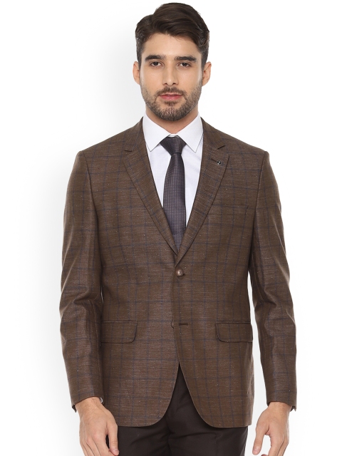 

Van Heusen Brown Checked Linen Single-Breasted Slim Fit Blazer