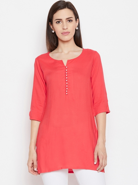 

FABNEST Women Coral Pink Solid Kurti
