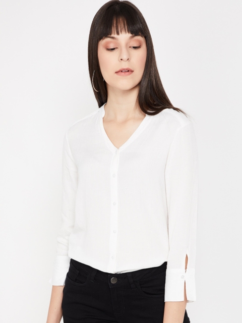 Fame Forever by Lifestyle Women Off-White Regular Fit Solid Formal Shirt
