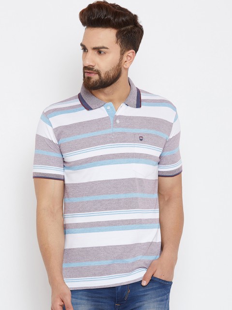 

Duke Men Purple Striped Polo Collar Slim-Fit T-shirt