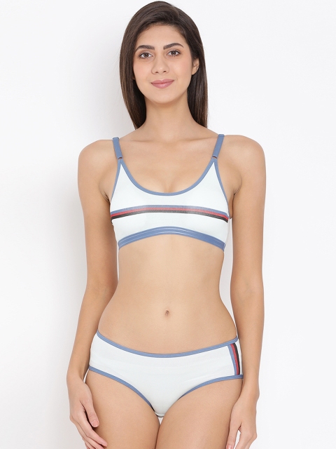 

Clovia Women White & Blue Printed Lingerie Set COMBBP08132