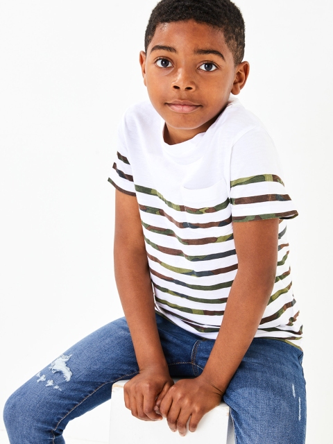 

Marks & Spencer Boys White & Brown Striped Round Neck T-shirt