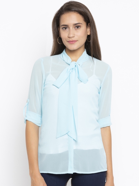 

Iti Women Turquoise Blue Solid Shirt Style Top