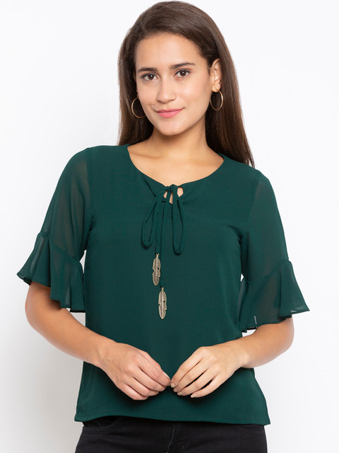 

Iti Women Green Solid A-Line Top