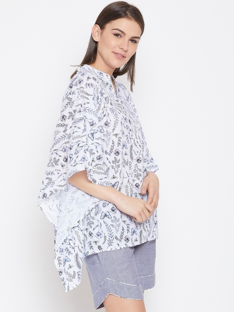 

The Kaftan Company Women White & Blue Printed Night suit LW_CO_KSHORTS27