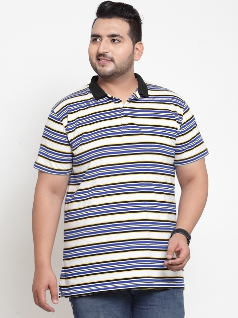 

plusS Men Multicoloured Striped Polo Collar T-shirt, Multi