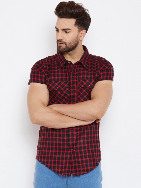 

FUGAZEE Men Red & Black Slim Fit Checked Casual Shirt