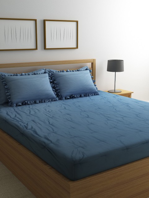 

Portico New York Teal Blue Solid 400 TC Cotton 1 King Bedsheet with 4 Pillow Covers