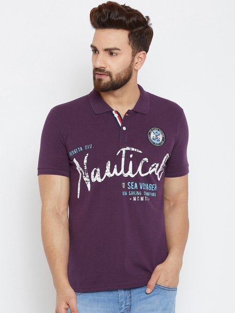 

Duke Men Purple Printed Polo Collar Slim-Fit T-shirt