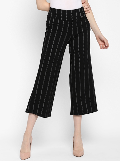 

FOSH Women Black Loose Fit Striped Culottes