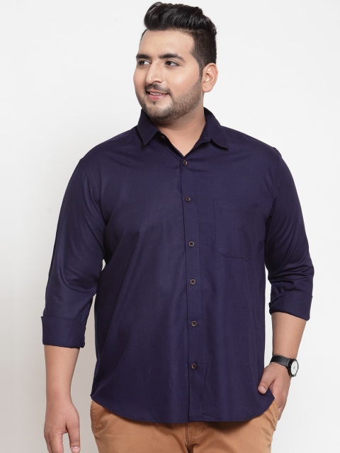 plusS Men Navy Blue Regular Fit Solid Casual Shirt