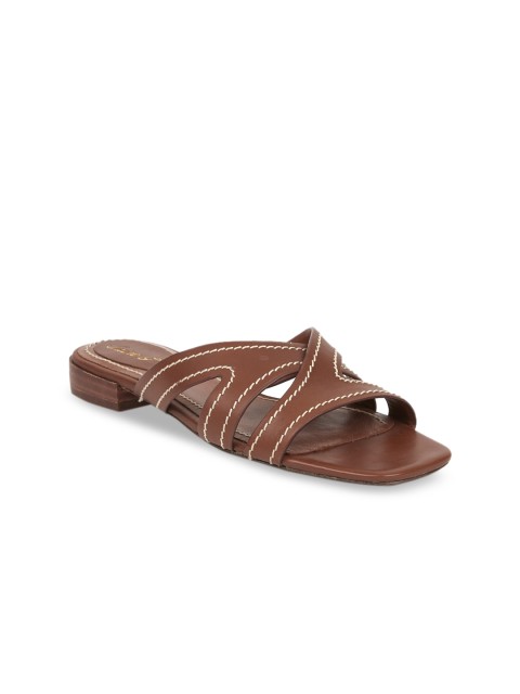 

Saint G Women Brown Solid Leather Open Toe Flats