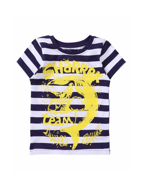 

KiddoPanti Boys Navy Blue & White Striped Round Neck T-shirt