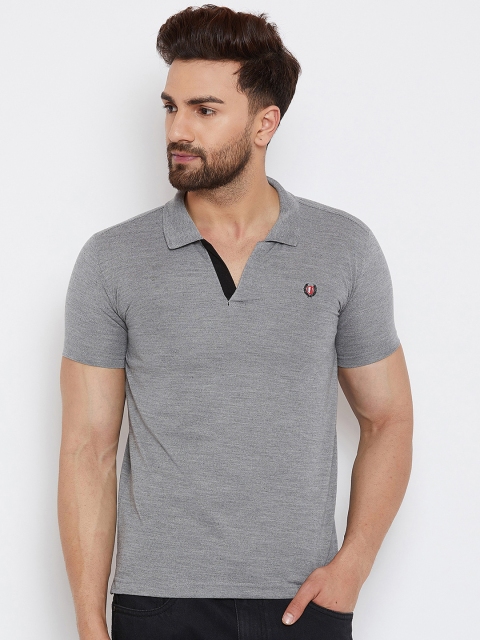 

Duke Men Grey Self Design Polo Collar Slim-Fit T-shirt